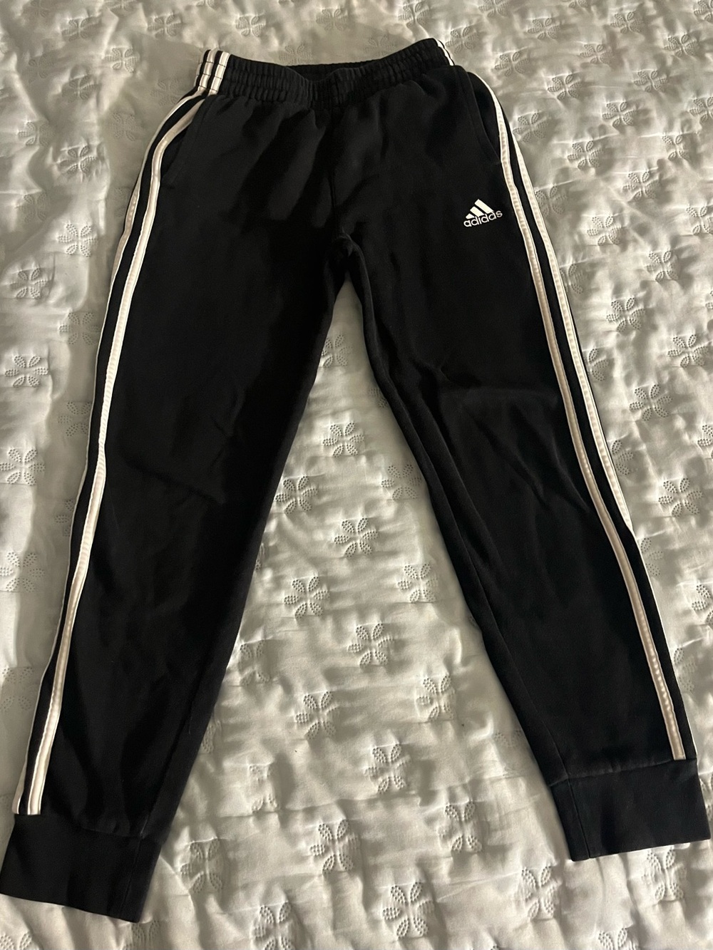 adidas Black Joggers with White Triple Stripes M(10-12)